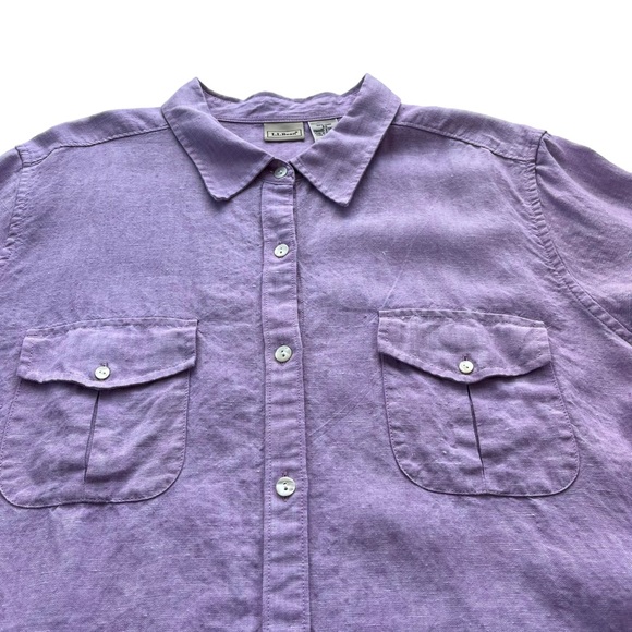 L.L. Bean Women’s 2X Purple Chambray 100% Linen Button Front Short Sleeve Shirt - Picture 11 of 12